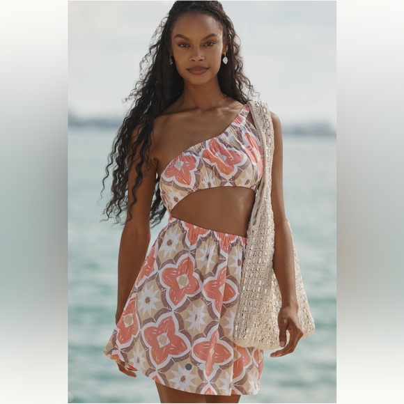 Anthropologie NWT Tiare Hawaii Kea One-Shoulder Linen Cotton Mini Dress sizeXS/S - Picture 1 of 6